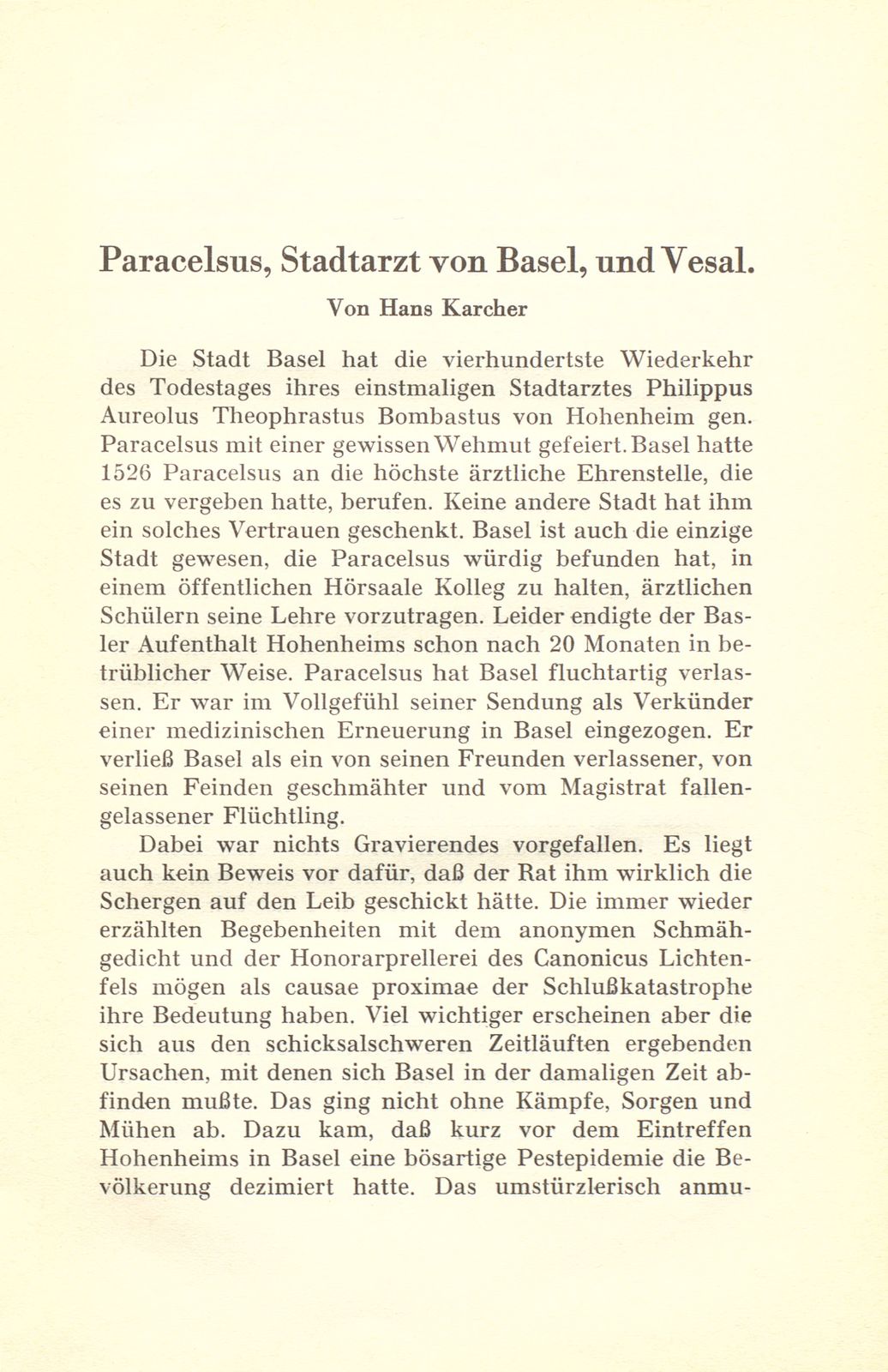 Paracelsus, Stadtarzt von Basel, und Vesal – Seite 1