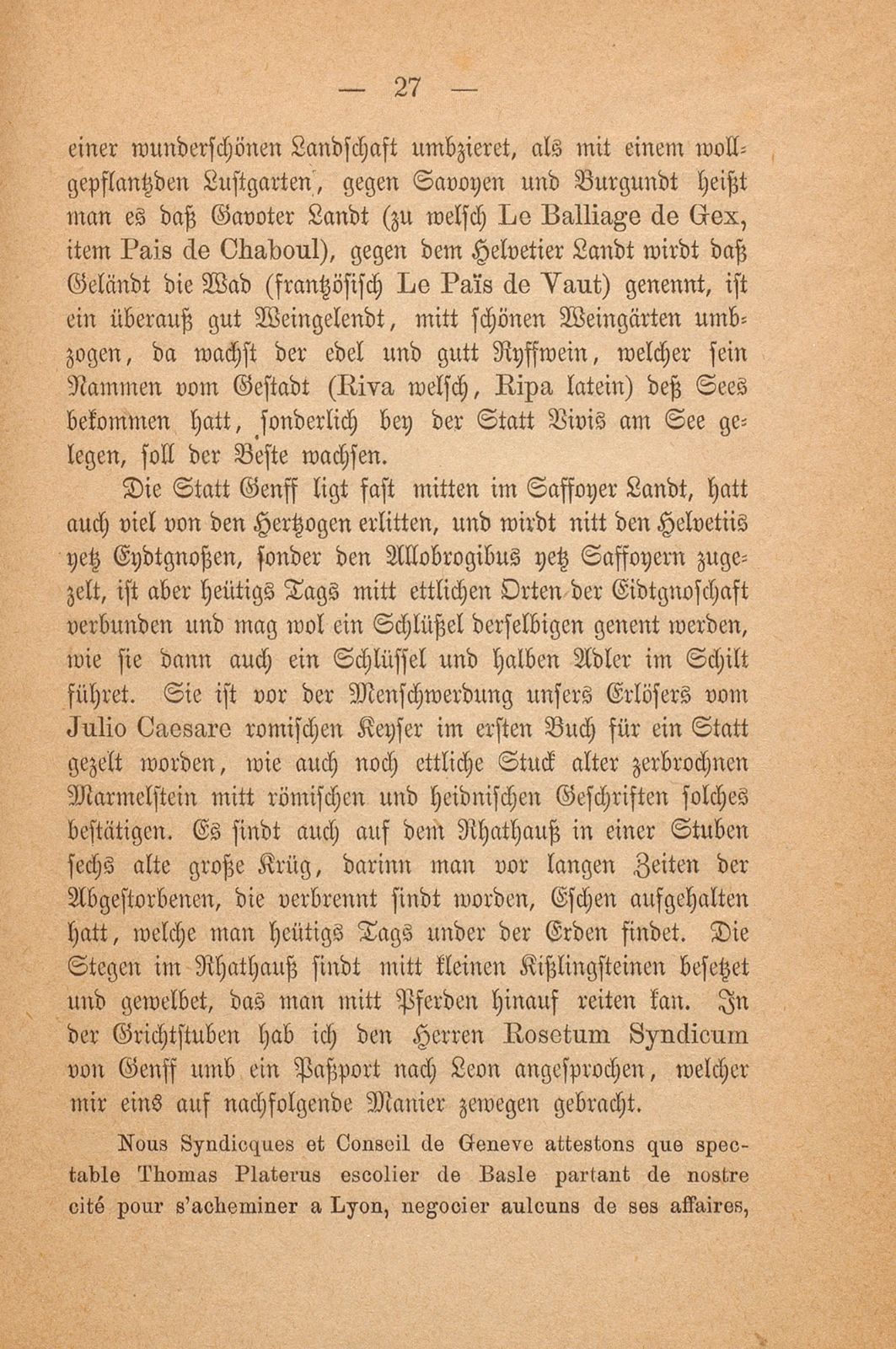 Beschreibung Thomä Platters Reyssen, die er von Basell auss in Franckreich gethan hatt anno 1595 – Seite 15