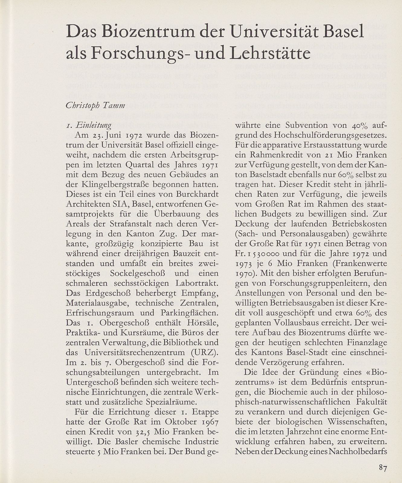 Das Biozentrum der Universität Basel als Forschungs- und Lehrstätte – Seite 1