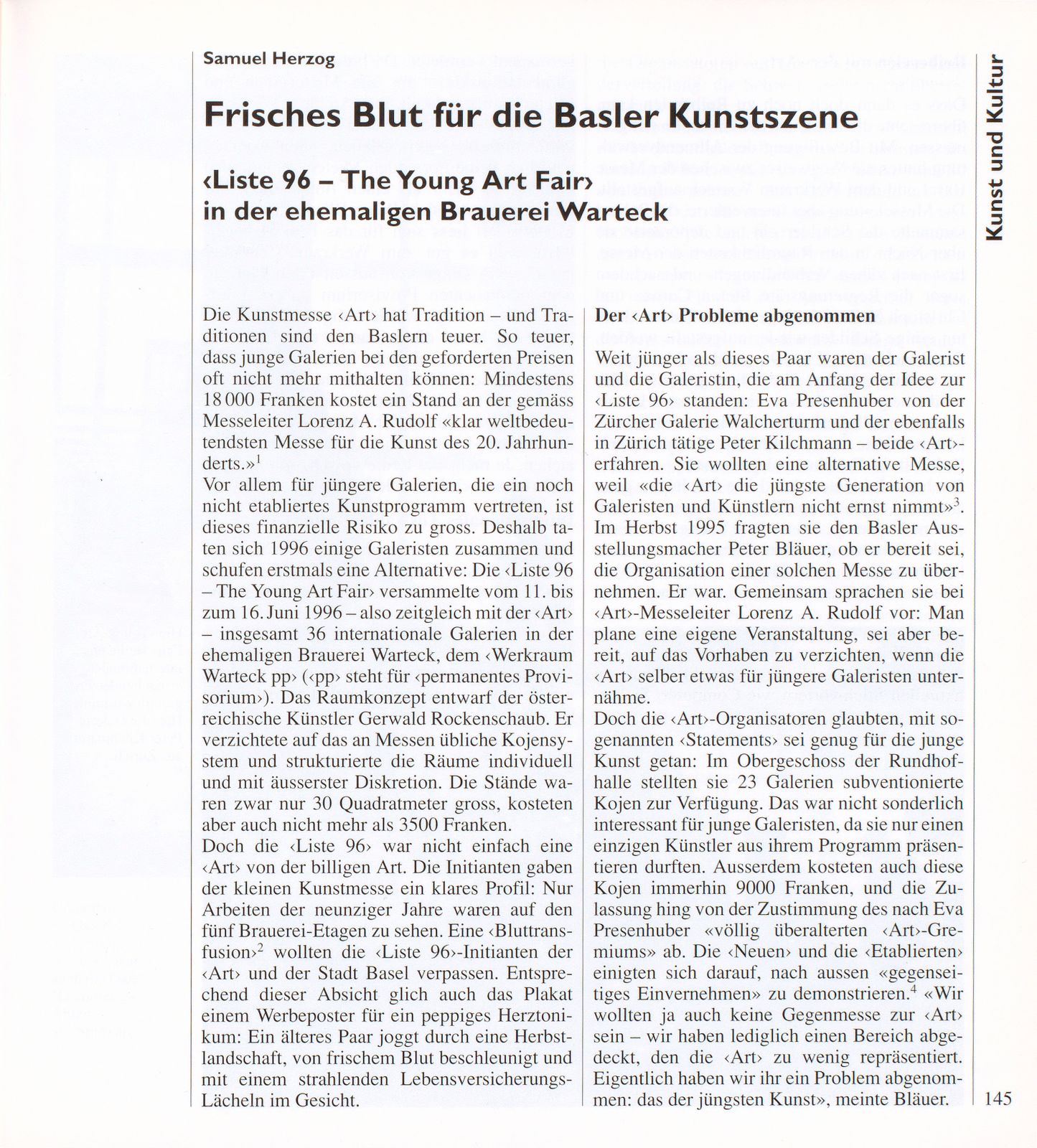 Frisches Blut für die Basler Kunstszene – ‹Liste 96 – The Young Art Fair› in der ehemaligen Brauerei Warteck – Seite 1